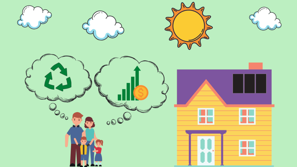 Família feliz com sistema de aquecimento solar de água instalado